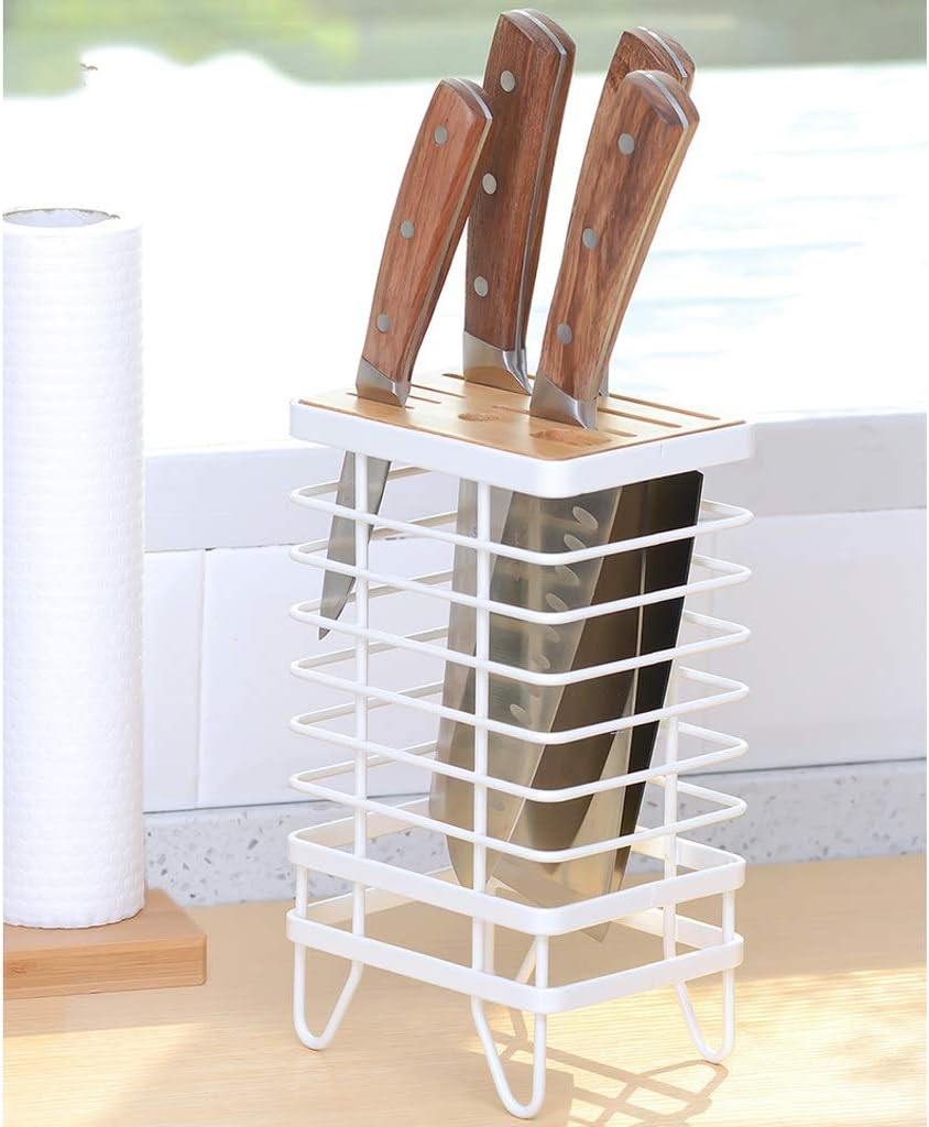 Cutlery Holder Metal Kitchen Knife Holder with Drying Rack Large Capacity Knife Rack White Utensil Holder/Spatula Holder