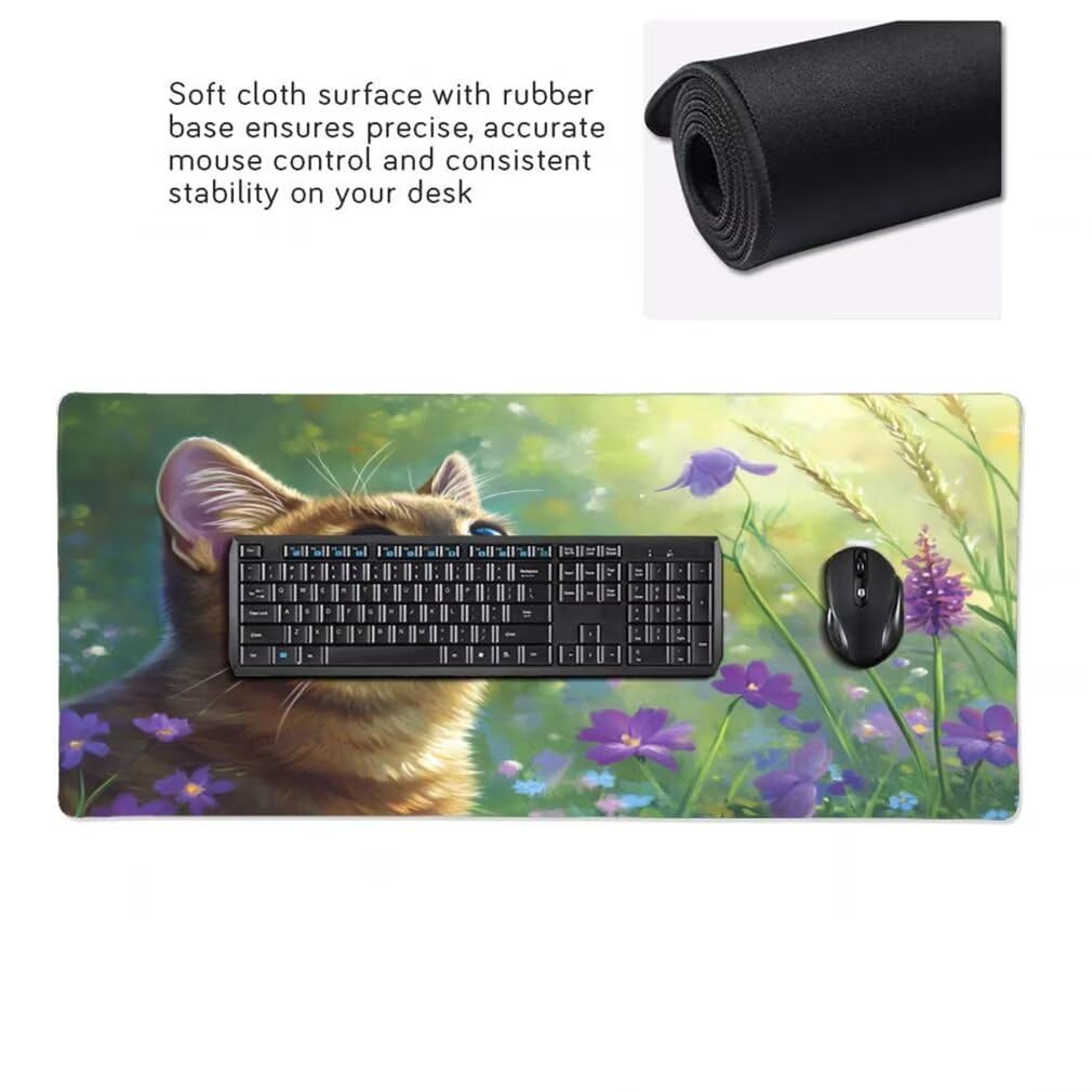 Tappetino Mouse XXL 1200x600mm Gatto Grande Mouse Pad, Tappetino Scrivania Grande Mousepad Gaming con Bordi Cuciti, Tappeto Scrivania con Base Antiscivolo per Giocatori, Ufficio e Casa (Fiori) -MP1528