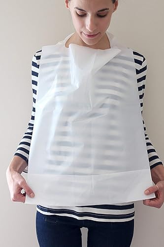 Baberos desechables para adultos con recogedor de migas, paquete de 100 unidades de plástico