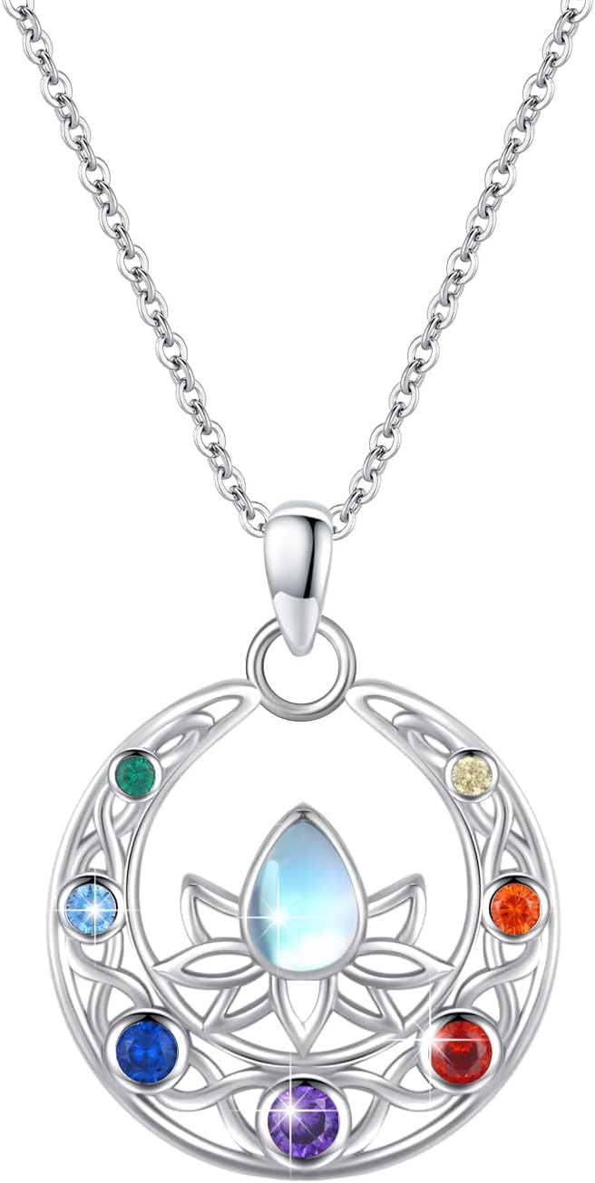 ECHOOY Lotus Chakra Necklace 925 Sterling Silver 7 Chakra