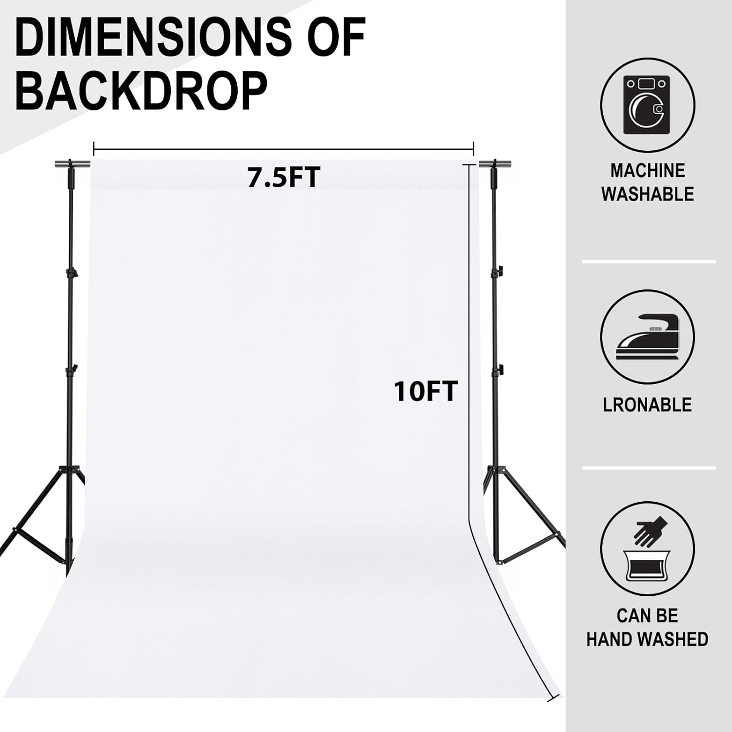 GFCC Wrinkle-Resistant White Backdrop Background for Photography Thick Photo Booth Backdrop for Photoshoot Background Screen Video Recording Parties Curtain(7.5FTX10FT)