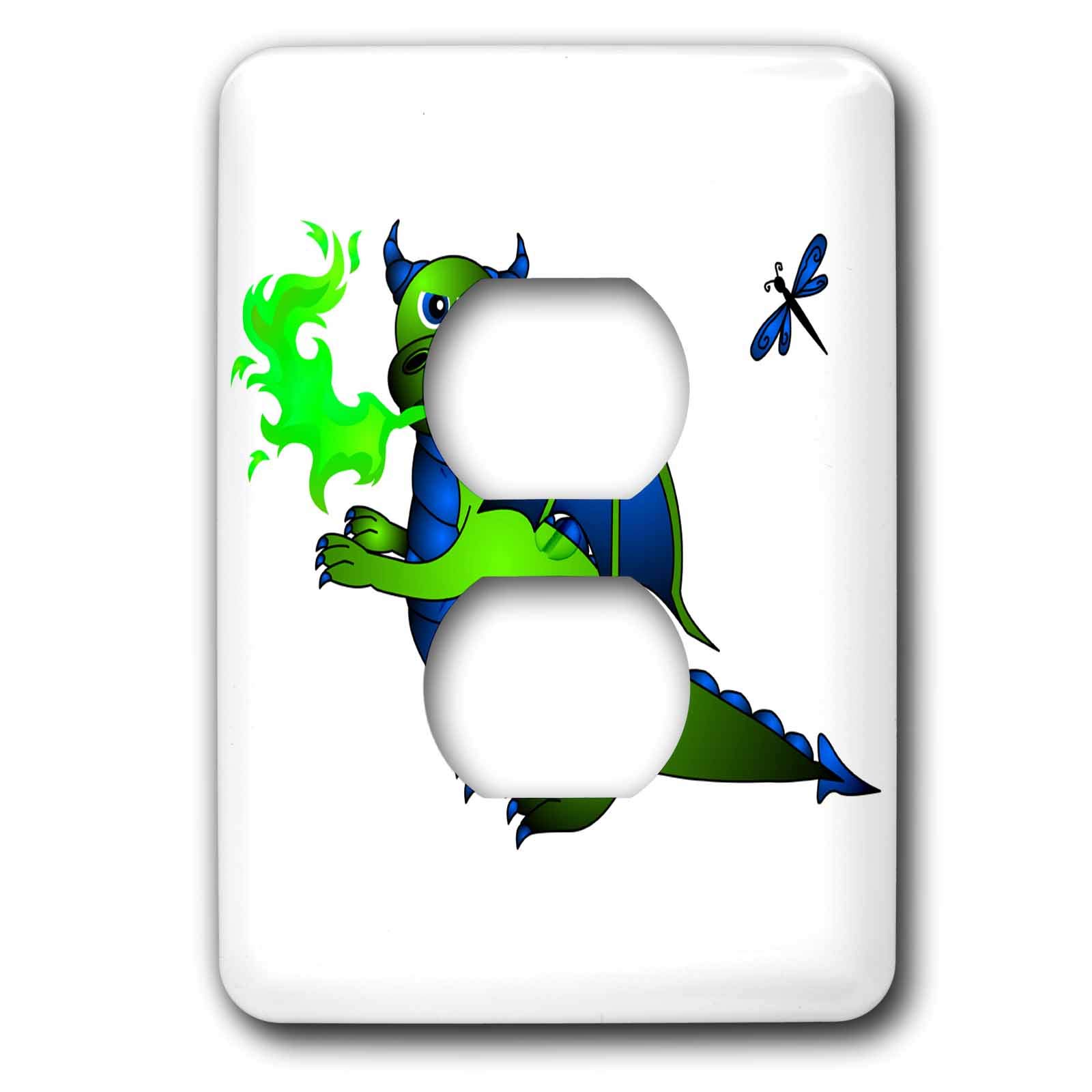 Plaque de finition double prise dragon et libellule 3dRose lsp_24665_6 design vert bleu