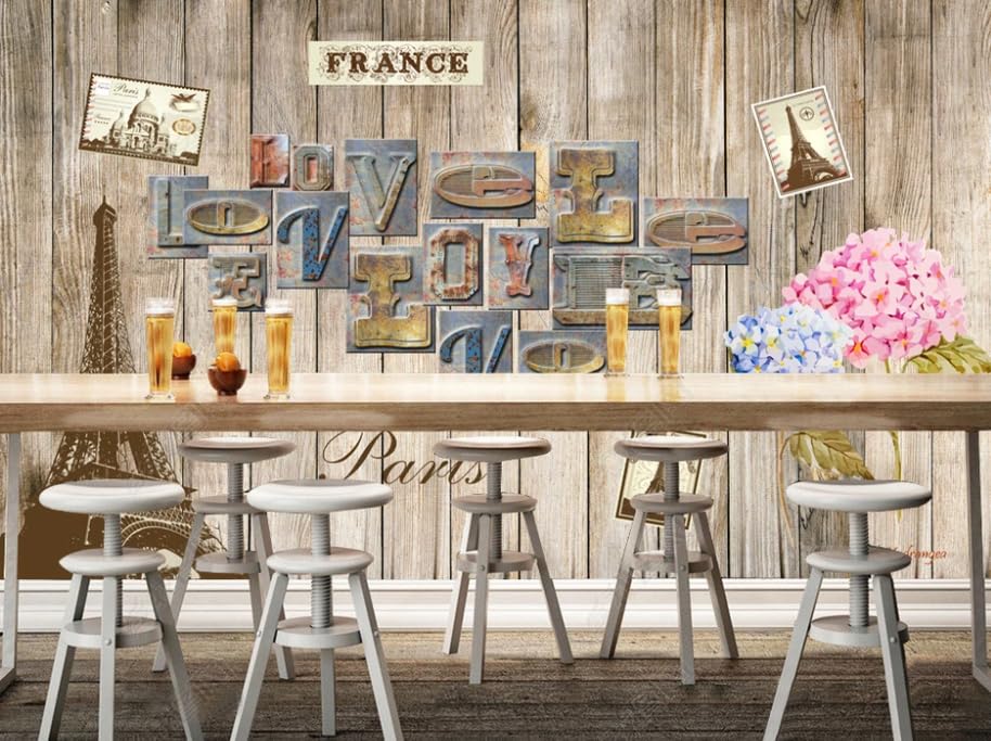 Papier peint intissé bois vintage pour créer une ambiance bistrot au salon ou restaurant
