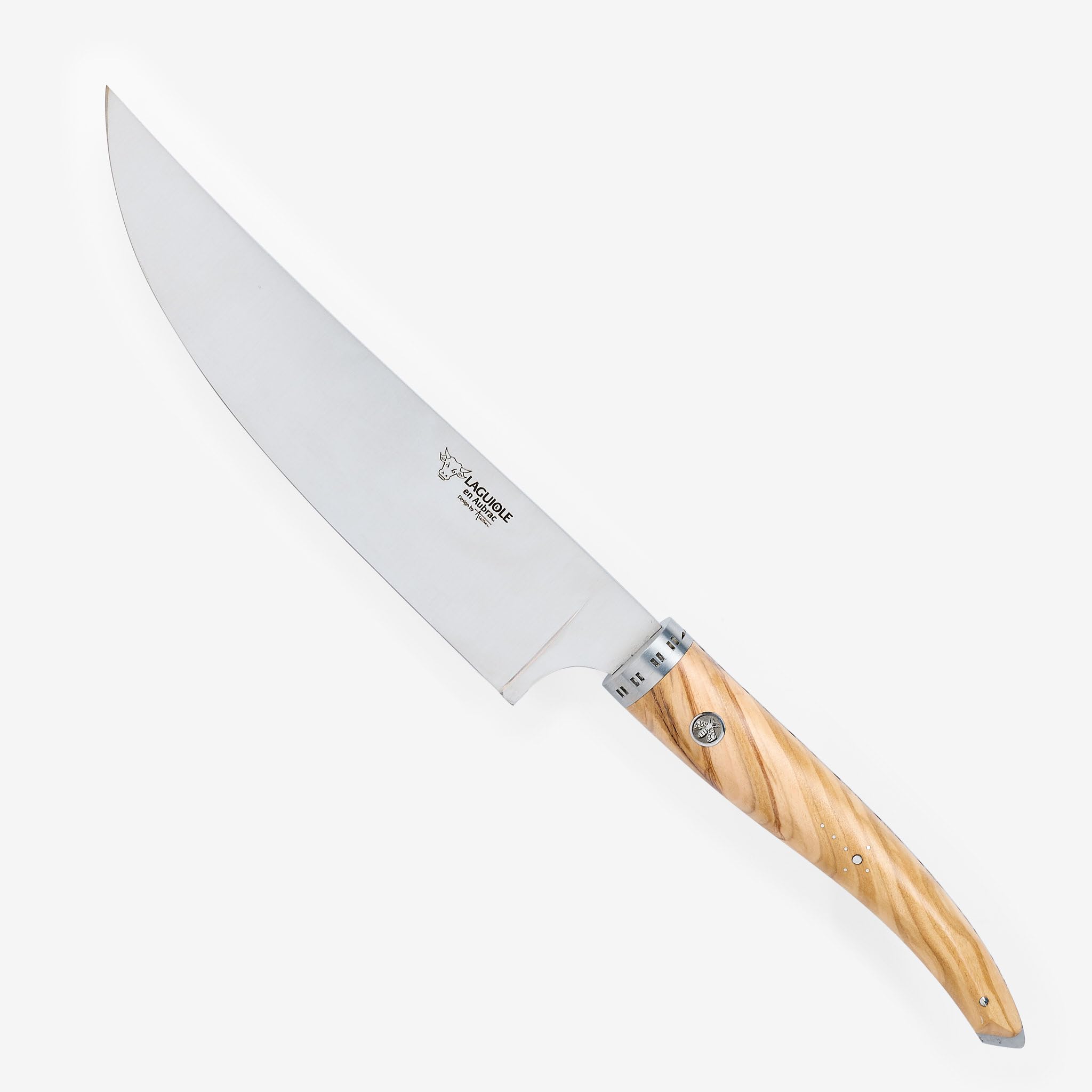 Laguiole en Aubrac Cuisine Gourmet Stainless Fully Forged Steel Made In France Cook's Chef 's Knife With Olivewood Handle, 7-in / 17.8cm
