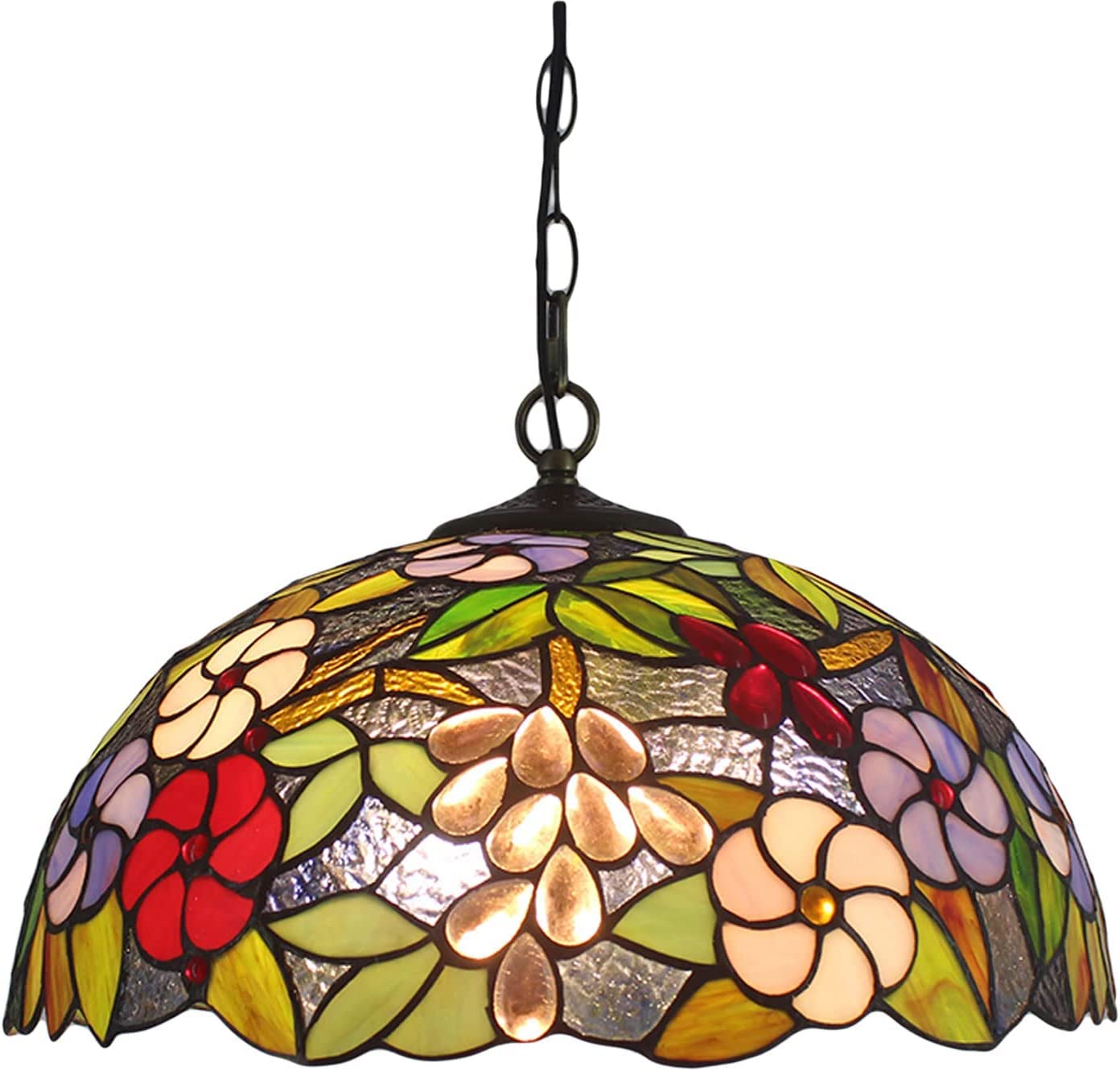 Plafonnier Tiffany lampe de plafond pastorale 16 pouces décor fleur vitrail cuisine