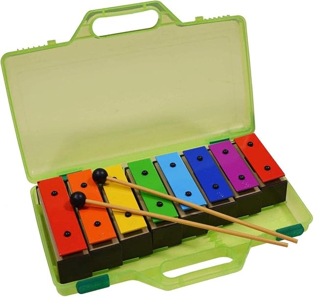 A-Star Coloured Chime Bar Set of Eight in Hard Case with Beaters, Diatonic, Glockenspiel