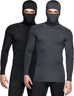 ATHLIO Men's Thermal Compression Shirts with Hoodie, Long Sleeve Winter Sports Base Layer Top, Active Running Shirt