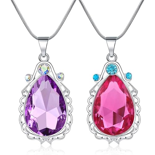 2 Pcs Sofia the First Amulet and Elena Princess Necklace Twin Sister Teardrop Necklace Magic Jewelry Gift for Girls