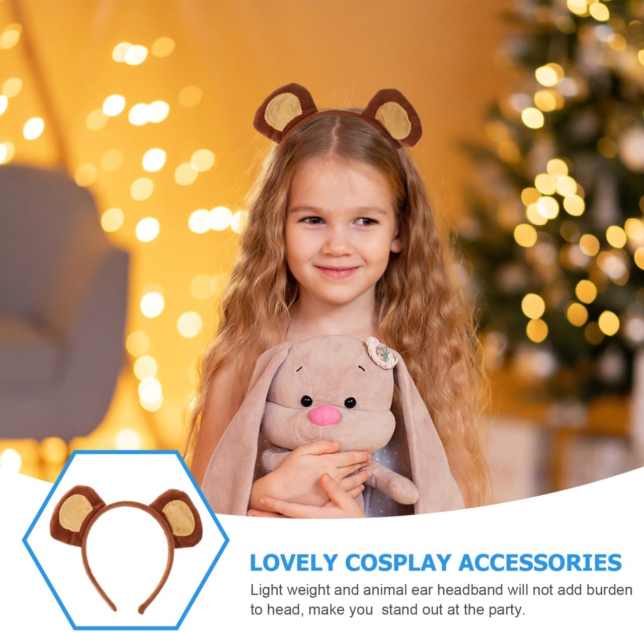 Totority Monkey Ear Headband And Tail Set, Adjustable Animal Cosplay Costume Accessories for Kids, Brown Fabric Monkey Ears And Tail for Jungle Party, Stage Performance, Photo Props - Image 2