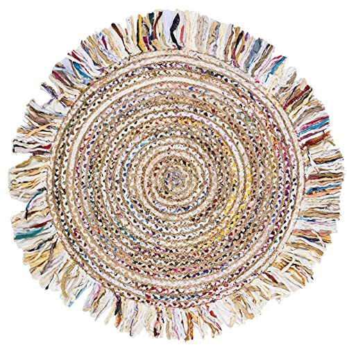 Tapete redondo 4 pies color marfil y beige claro miniatura 2