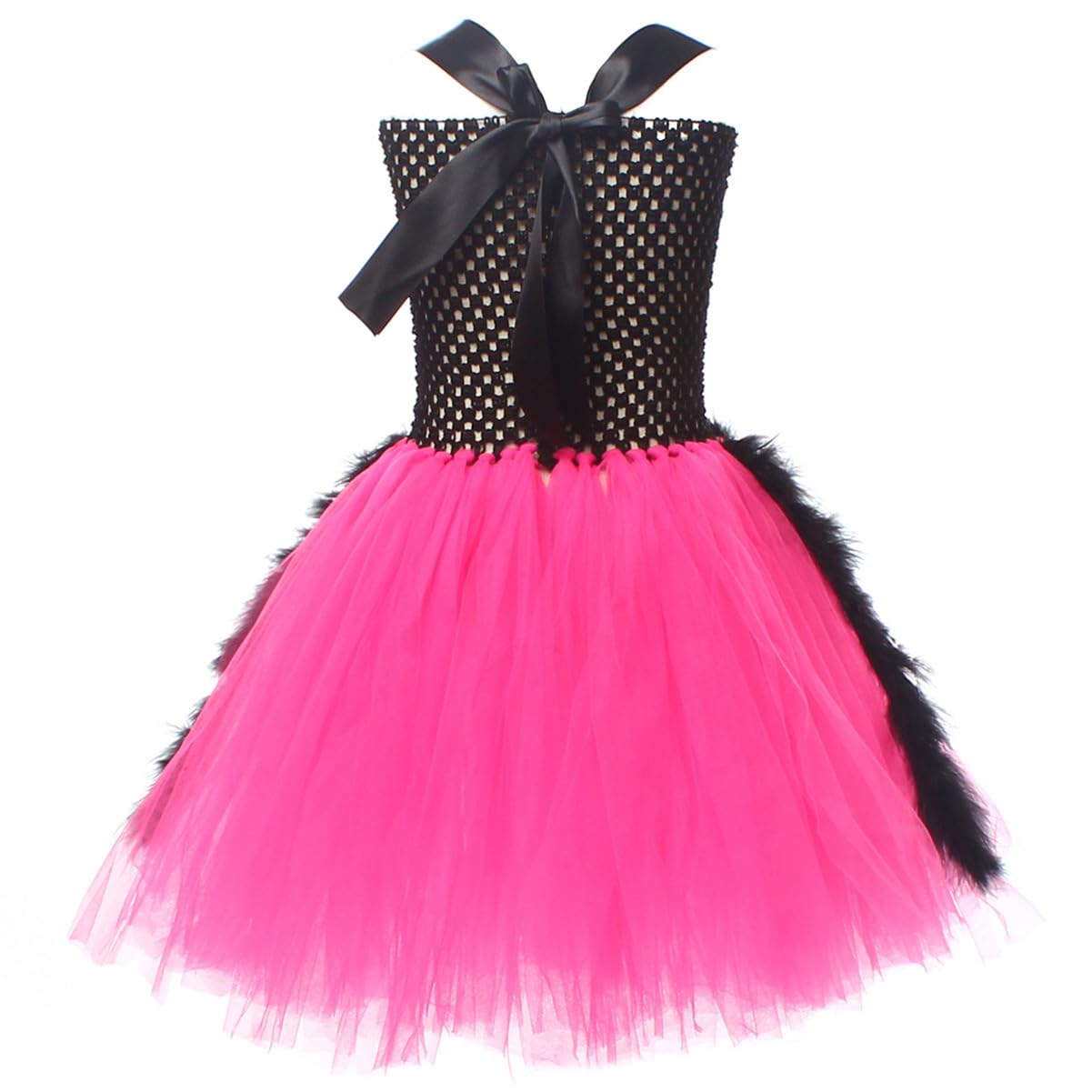 IDOPIP Kid Girls Witch Spider Costume with Broom and Hair Clips Outfit for Carnival Dress Up Party Fancy Dress Parade Tulle Tutu Dress Rose Red 6-7Y - Image 3