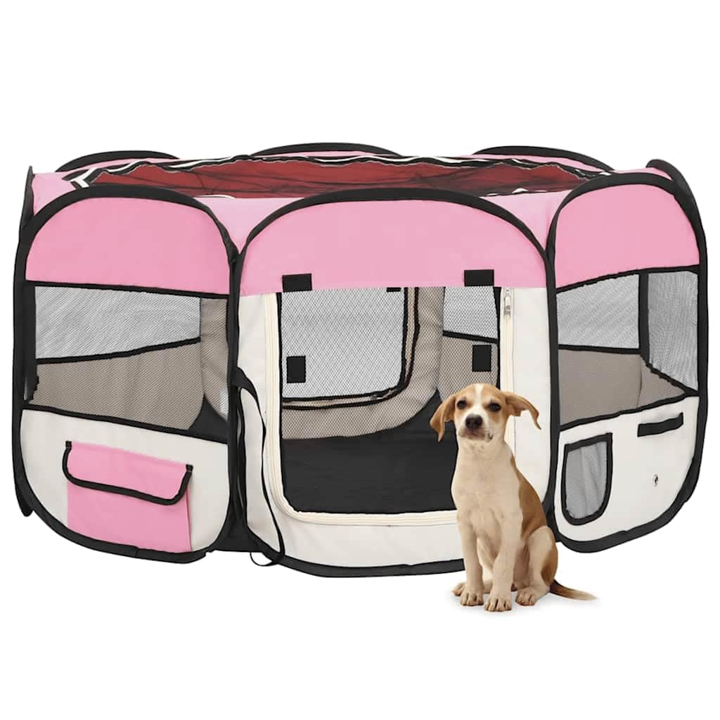 SONDEY VIDAXL Parque Plegable para Perro con Bolsa de Transporte Rosa 125x125x61cm