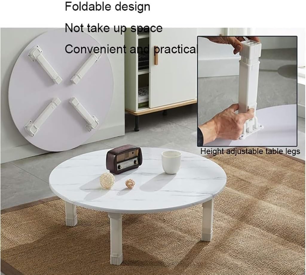 Folding Round Table, Japanese Style Low Table, Coffee Table, Dining Table, Small Desk for Tatami Bedroom Bay Window Tea Room, Household Kang Table (Color : White Marble Pattern, Size : 70x30cm)