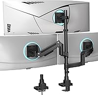 Vista 9 de WALI - Soporte para tres monitores de hasta 32 pulgadas, soporte de escritorio completamente ajustable para 3 monitores con abrazadera y base