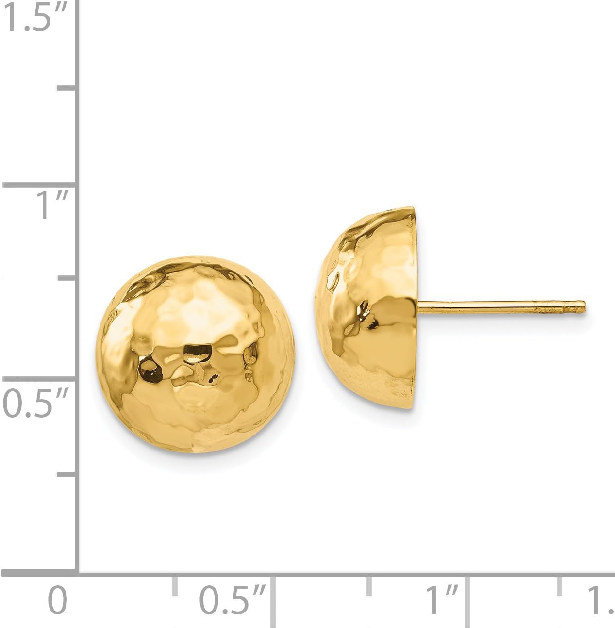 14k Yellow Gold Hammered Finish Half Ball Post Stud Earrings