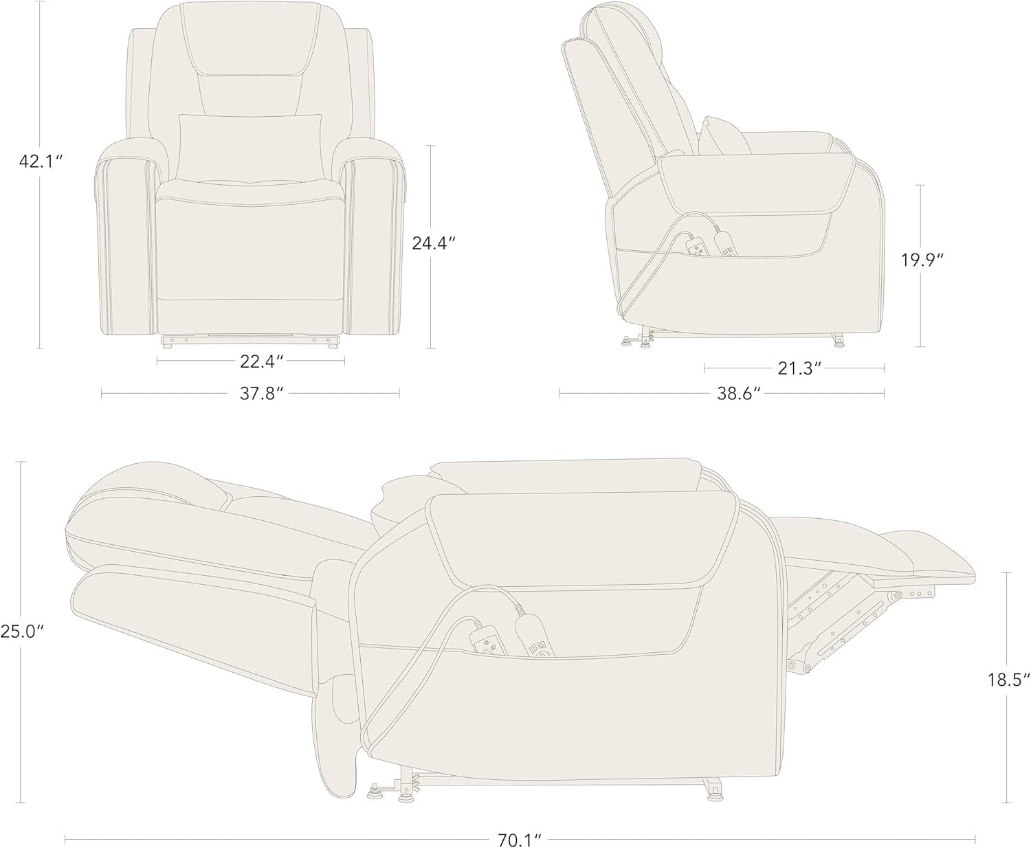 Recliner Sofa Power Lift Electric Recliner Chair PU Leather Adjustable Heat Massage Lay Flat for Elderly Adults Living Room