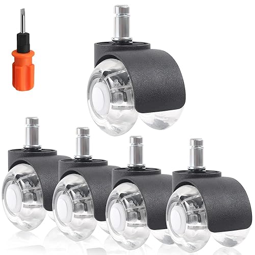 Ruedas de repuesto para silla de oficina, ruedas de goma silenciosas de 2 pulgadas con vástago estándar de 716 x 78 pulgadas (0.433 in x 0.866 in),