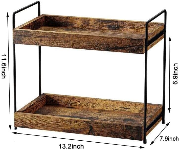Miniatura 3 de Organizador de mostrador de baño de 2 niveles, estante de almacenamiento de madera para baño, estante de especias para encimera de cocina, bandeja