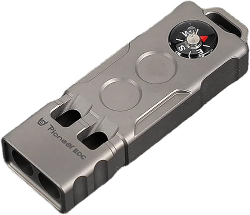 WANERSEN Silbato de supervivencia de emergencia 2 en 1 de titanio con brújula silbato de seguridad fuerte de hasta 120 decibelios para entrenamiento