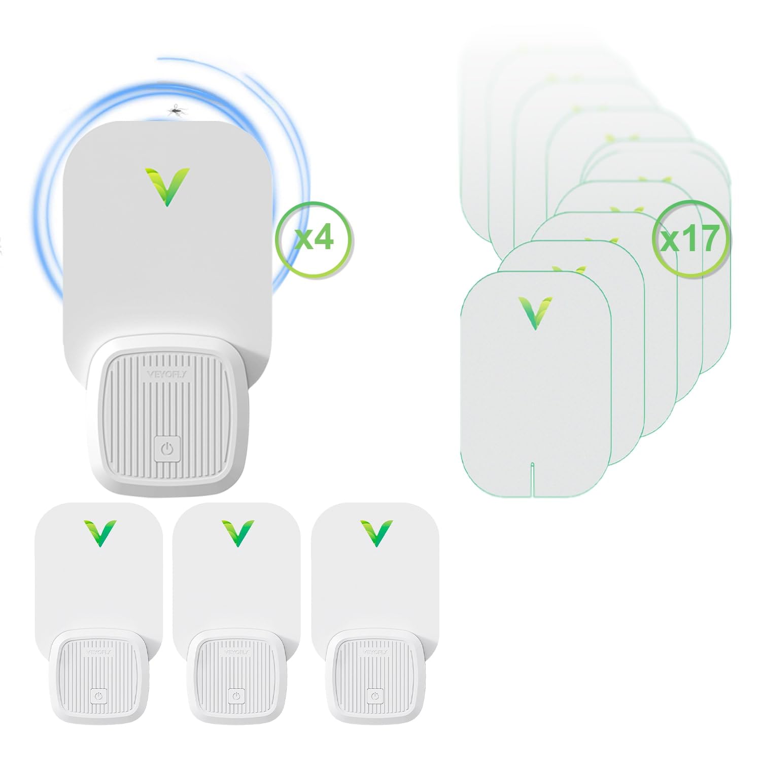 VEYOFLYFlying Insect Trap (4 Device + 12 Glue Cards) + 5 Refills Pack Bundle - Insect Catcher, Indoor Fly Trap, Fruit Fly Traps for Gnat, Moth, Mosquito, Bug Light Plug in Insect Killer