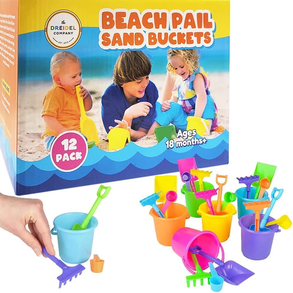 The Dreidel Company Mini Beach Playsets, Play Set Includes 1 Sand Bucket, 1 Shovel, 1 Rake, and 1 Scoop, Birthday Treats for Boys and Girls, Party