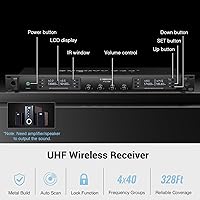 Vista 3 de Phenyx Pro Sistema de micrófono inalámbrico de 4 canales, set de micrófono inalámbrico UHF con escaneo automático, 4 bodypacks