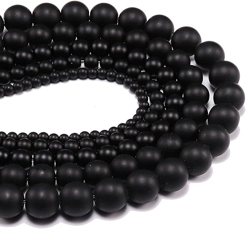 Miniatura 5 de Cuentas espaciadoras mate de 0.315 pulgadas (0.315 in), cuentas de vidrio de ónix y escarcha, collar y pulsera para hacer joyas de bricolaje (negro