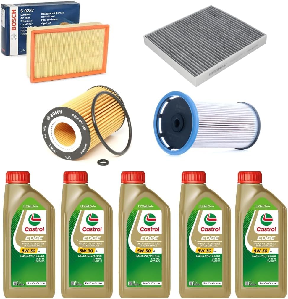 KIT TAGLIANDO COMPLETO FILTRI + OLIO CASTROL 5W30 COMPATIBILE CON AUDI Q2 1.6 TDI 85KW 116CV DAL 2016 -