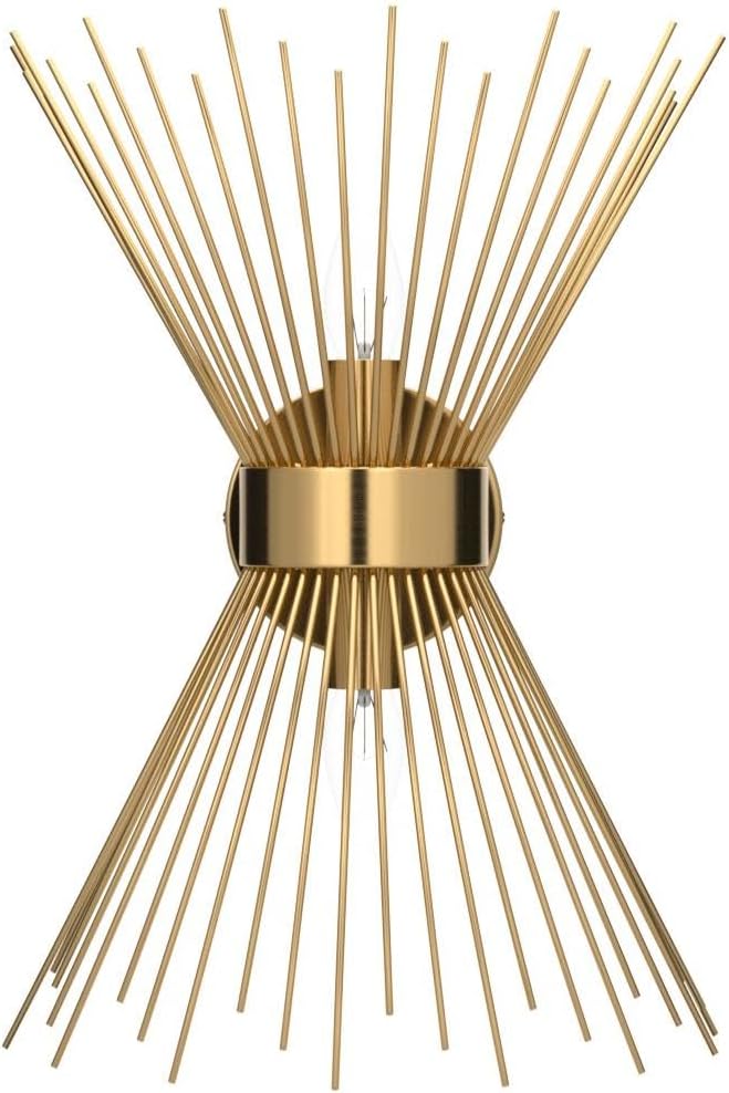 2-Light Bathroom Vanity Light, Mid-Century Modern Starburst Gold Wall Sconce, Bedside Electroplate Brass Wall Light Fixture, Wall Lamp for Powder Room Bedroom Bathroom Hallway Entryway, Set of Two