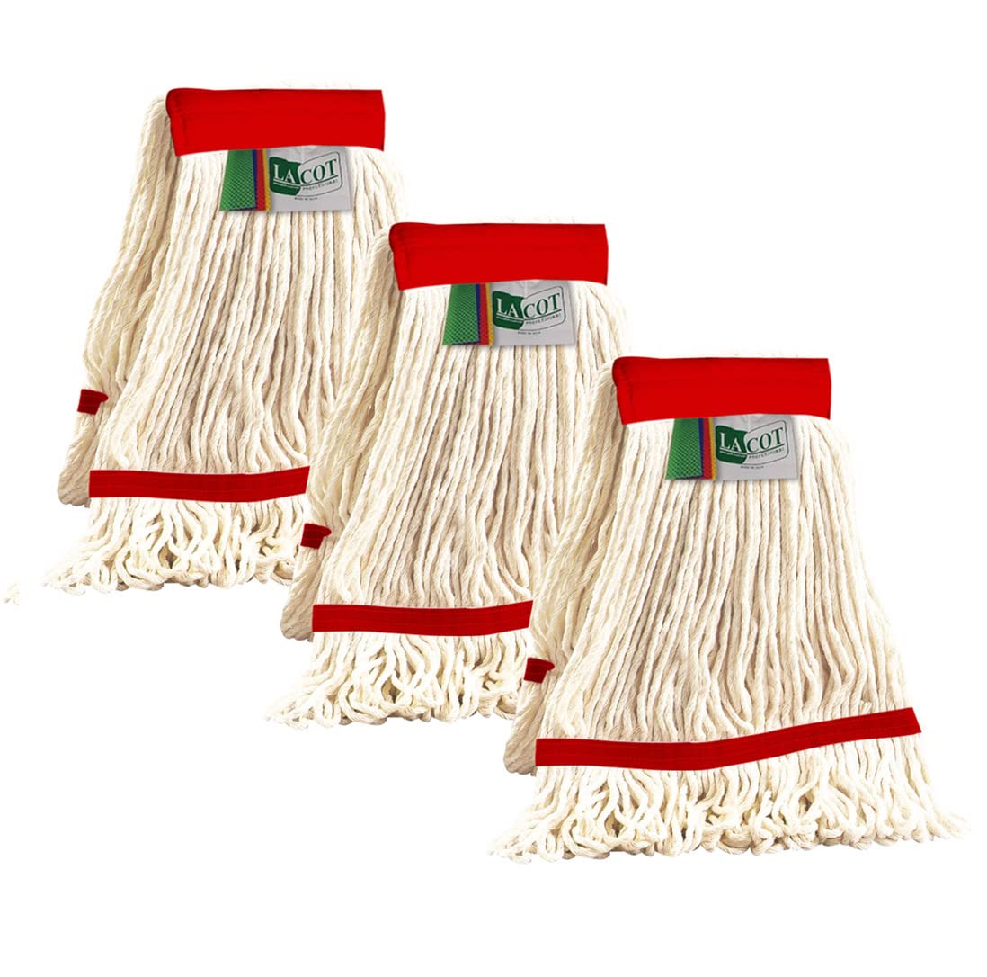 Lacot Kentucky Wet Mop Head 450 gms Loop End with high level of absorption - Set of 3 pcs (Red)