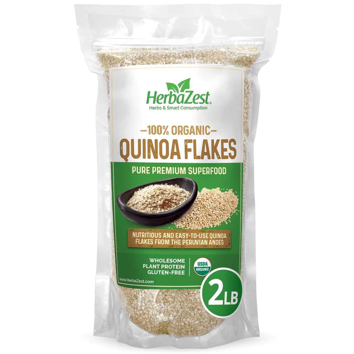 HerbaZest Organic Quinoa Flakes – 2 lb, Gluten-Free, Complete Plant Protein