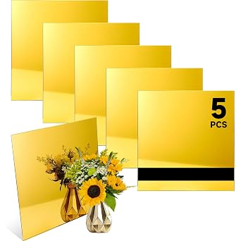 5PCS Laser Engraving Double Color ABS Plastic Sheet,Two-Tone Laserable Engraving Plastic Sheets for Name Badge,Office Label,Laser Artistic Product,Size 11.73" x 11.73",Mirror Golden/Black