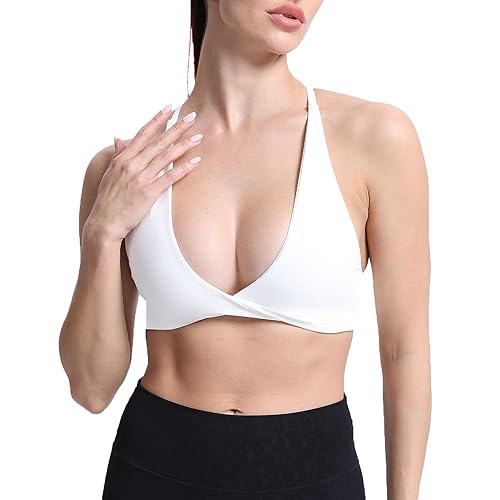 Aoxjox Women's Workout Sports Bras Fitness Sienna Low Impact Bra Yoga Crop Tank - 1 White - Medium