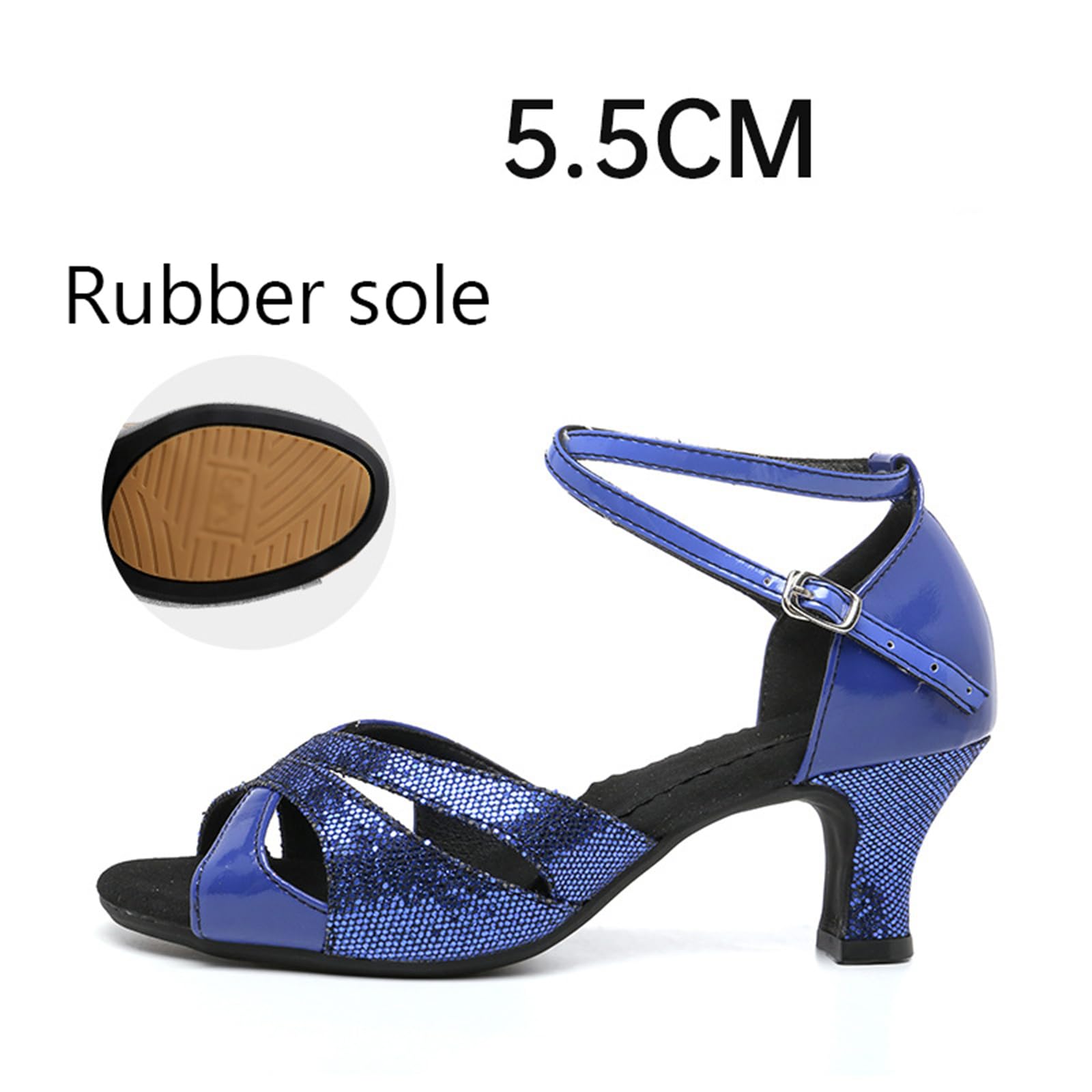 Damskie buty do tańca towarzyskiego w stylu latino z brokatem z odkrytymi palcami i paskiem na kostce do tanga i salsy na imprezę