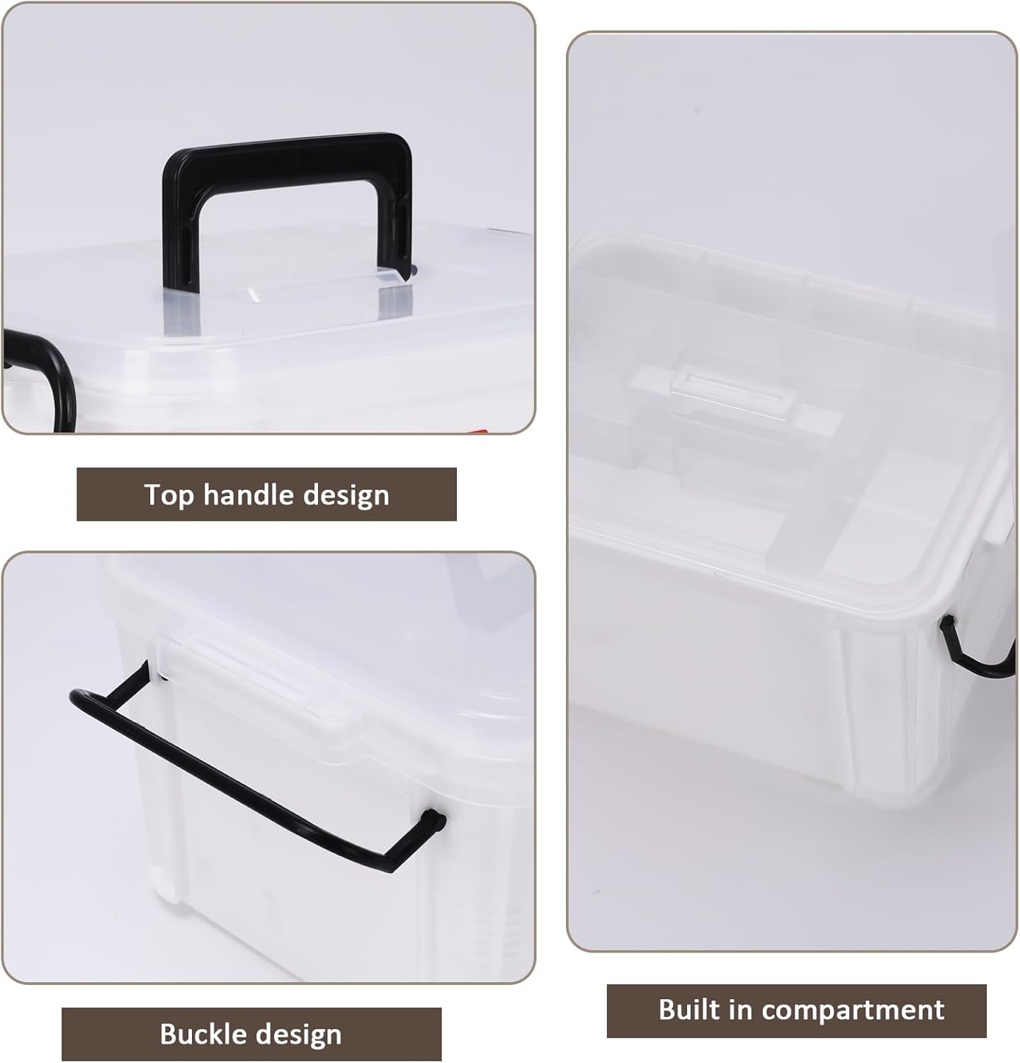 2-Pack Medicine Cabinet Organizer, 2-Tier First Aid Box Empty, Medication Bottle Organizer, Medicine Storage Lock Box, Plastic Storage Containers with Lids Trays Handles, White