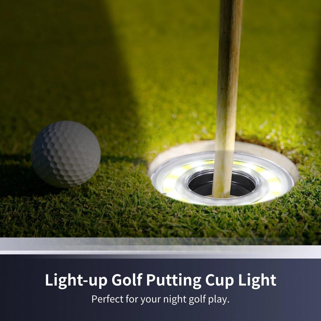6 Pack Golf Hole Lights, Disc Golf Lights, Light Up Night Golf Putting Cup Light, Putt-Putt Flag Cup Glow Lamp, Glow In The Dark Cups For Night Golf Play