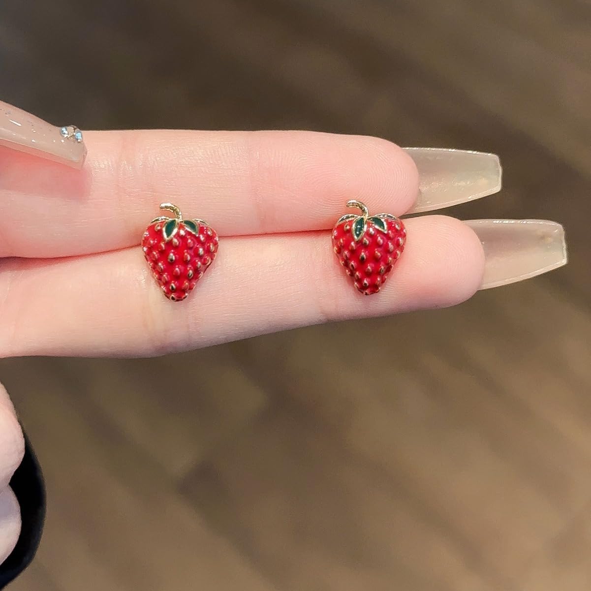 Strawberry Stud Earrings With Flower / 3D Sweet Strawberry Necklace/Strawberry Jewelry Set for Women - Image 9