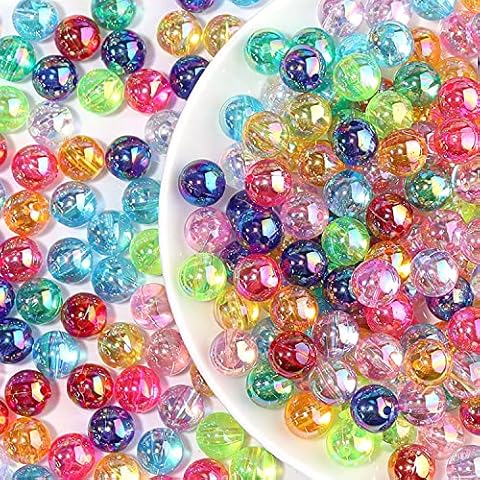 LadayPoa 300pcs 8mm Random Mixed Color Bubble Beads Acrylic Round Glass Beads for Jewelry Making Plastic Bead Charms for Bracelet DIY Necklace Colorful Bubblegum Beads Christmas Ornament Gifts Cover