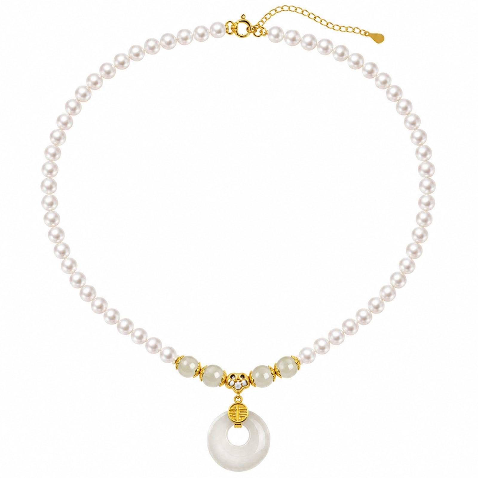 Collana Di Perle Cinese, Con Ciondolo In Giada Di Hetian