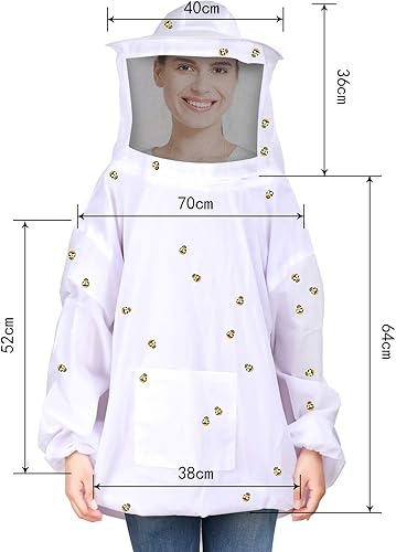 Miniatura 2 de SATINIOR Chaqueta de abeja para cosplay, traje de apicultura ventilada y 100 piezas de abeja pequeña de madera para mujeres y hombres, suministros
