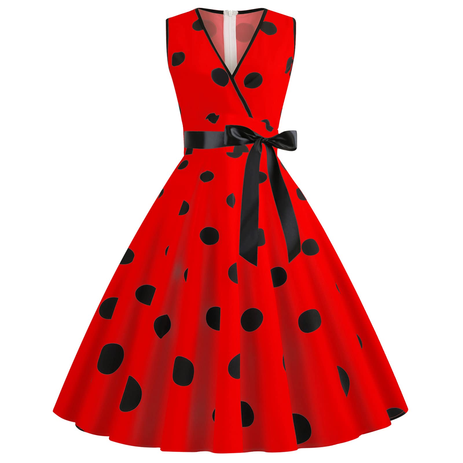HAOLEIWomen Dresses Sale Clearance,Womens 1950s Vintage Polka Dots Dress Spaghetti Strap Midi Dress Retro Swing Princess Tea Party A-line Dress Audrey Hepburn 50's 60's Evening Party Dance Gown with Belt