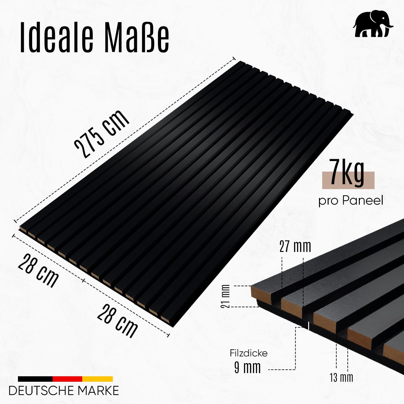 Akustikpaneele Holz 2er Set 275 x 28 cm 1,54 m² Schwarz