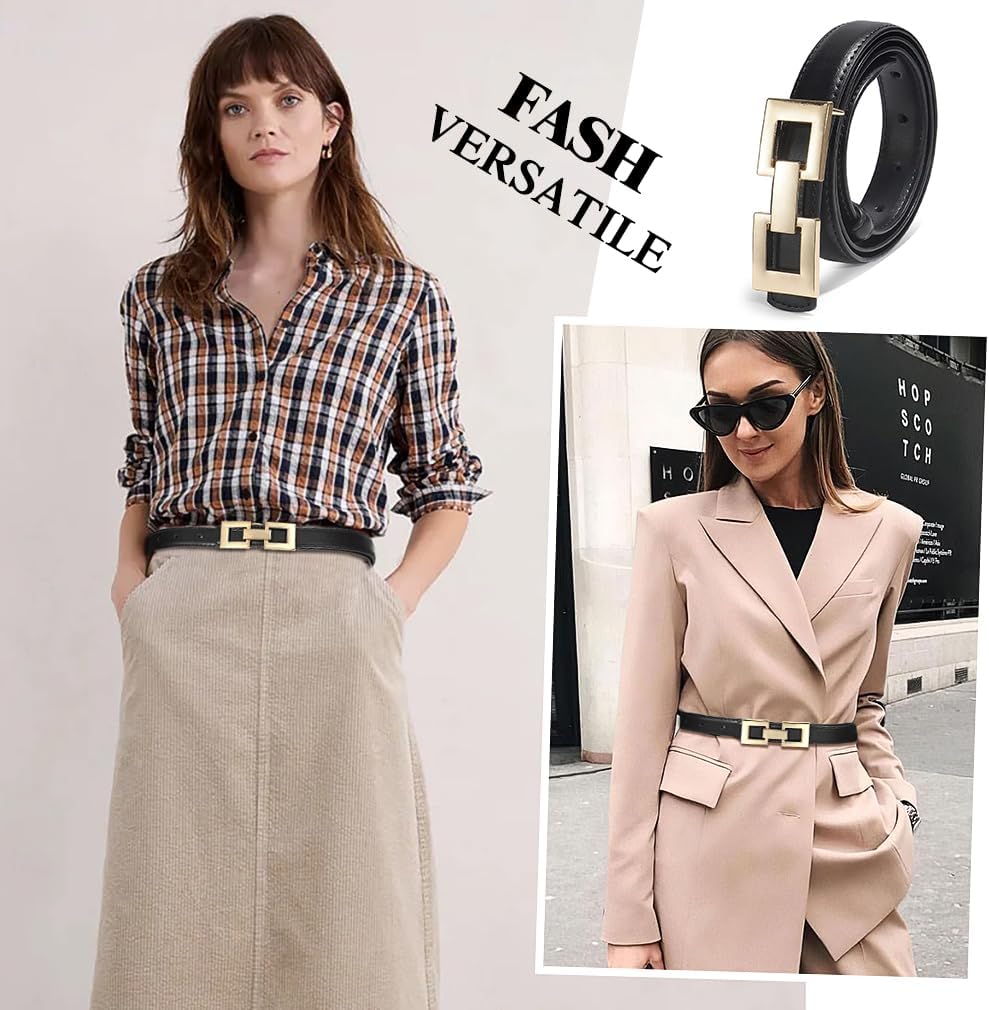 Glamorstar Women Skinny Belts Thin PU Leather Waist Belt with Gold Buckle - Image 2