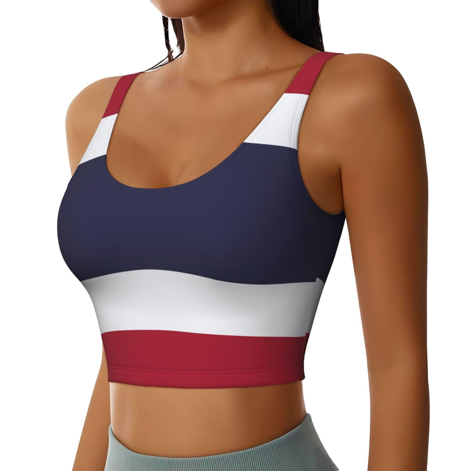 Longzehao Thailand Flag Print Workout Tank Tops for Women Racerback Sport Yoga Running Basic Sleeveless Shirts, Black, S
