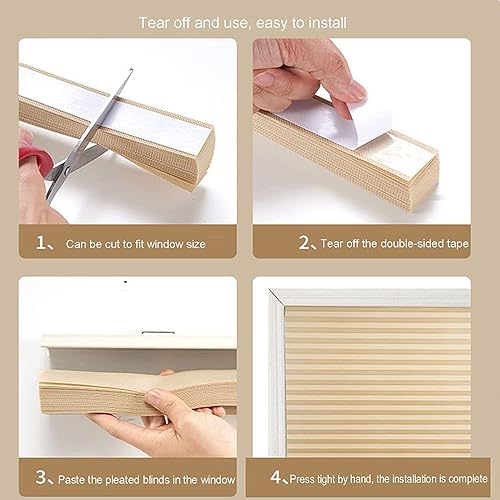 Miniatura 6 de Persianas adhesivas plisadas sin cordones con diseño de cebra, enrollables, cortina opaca para habitación, sala de estar, balcón (negro, 23.6 x 59