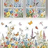 Pegatina Ventana Flores Primavera 50x30cm Una Pieza con Rasqueta Incluida Decoración Estática Removible Anticolisión Doble Cara para Vidrio Cocina Hogar Oficina
