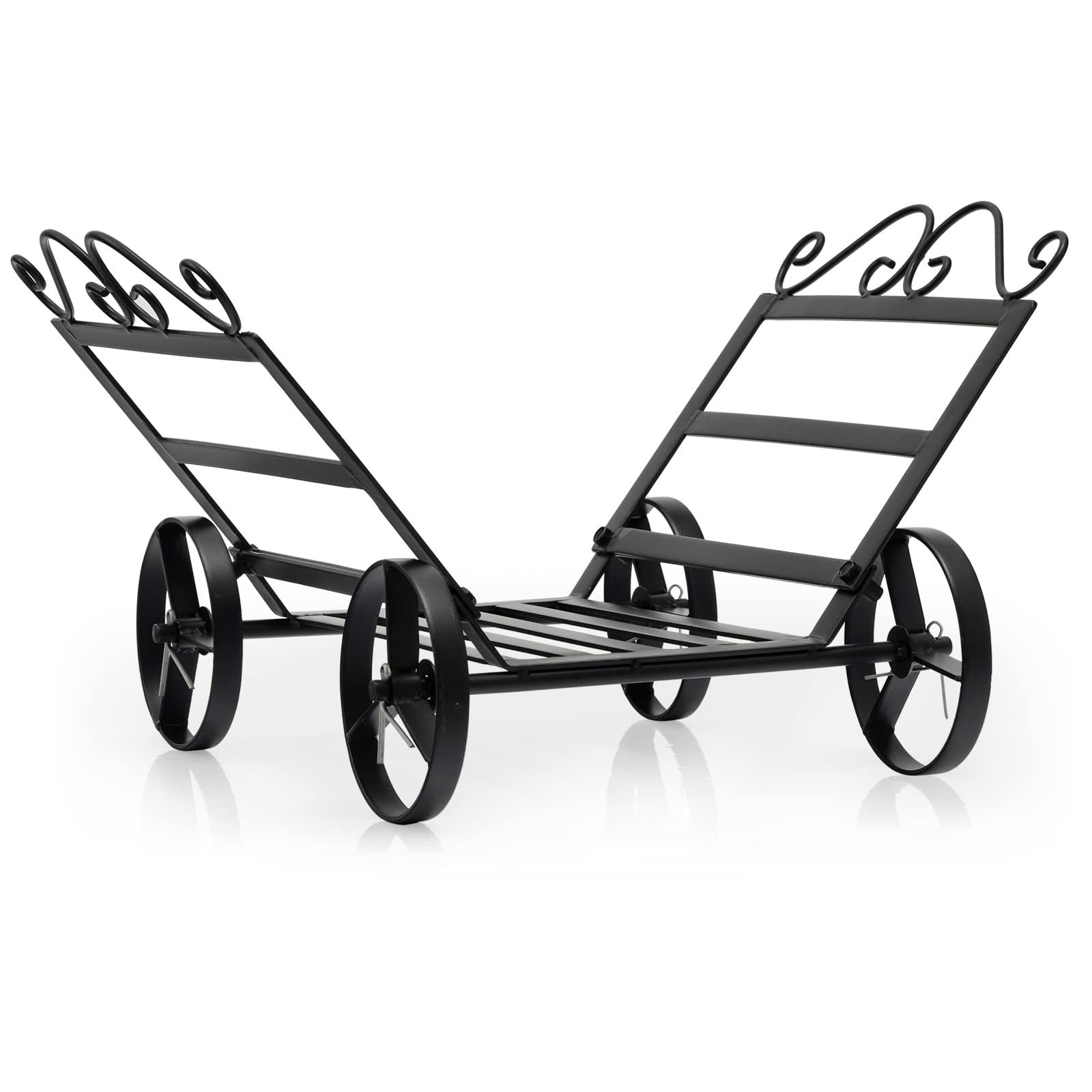GYMAX Range-Bûches Roulant Chariot Transport Bois - Cadre Métal Et Roues Caoutchouc 100kg