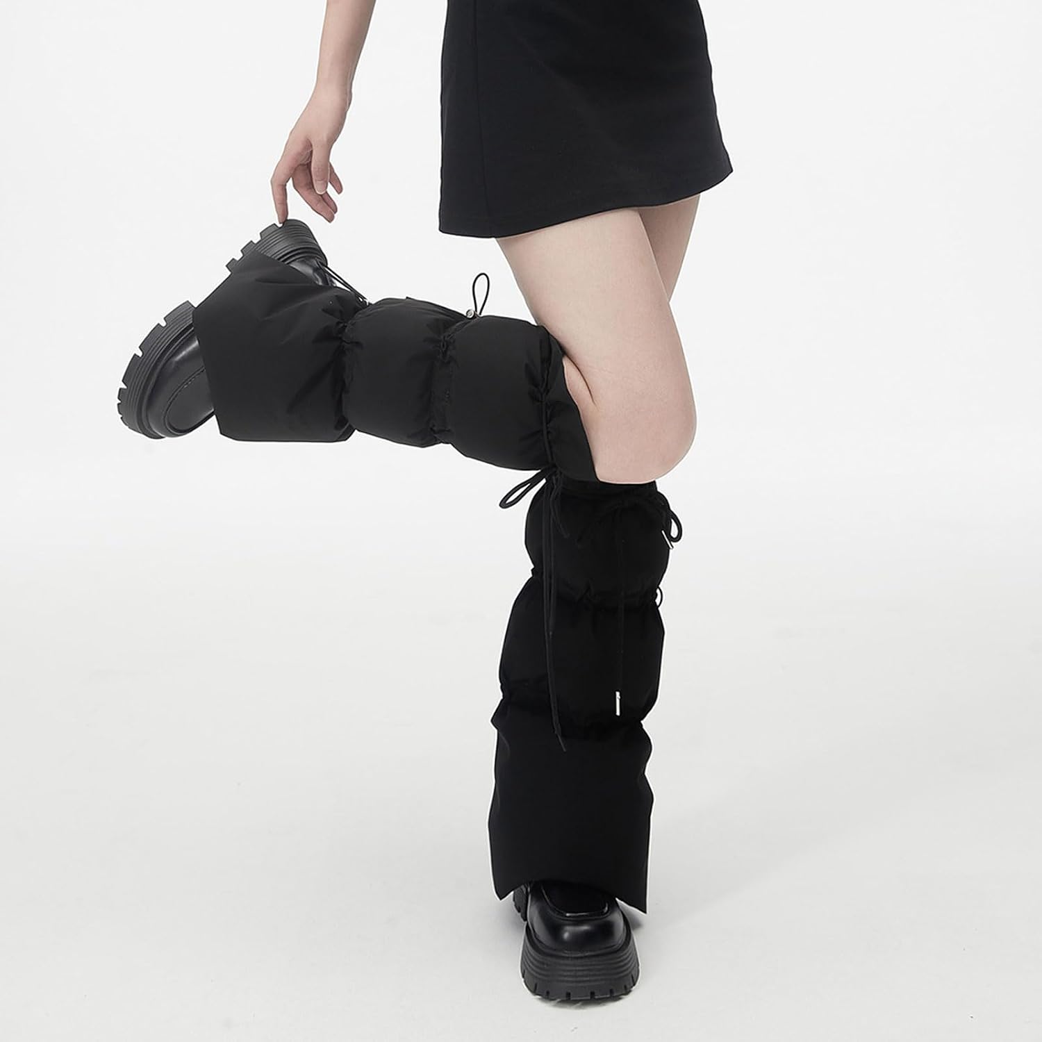 Soft Warm Hosiery, Women Winter Padded Puffer Leg Warmers for Outdoor Work and Sports Adjustable Drawstring Flared Boot Covers Long Socks