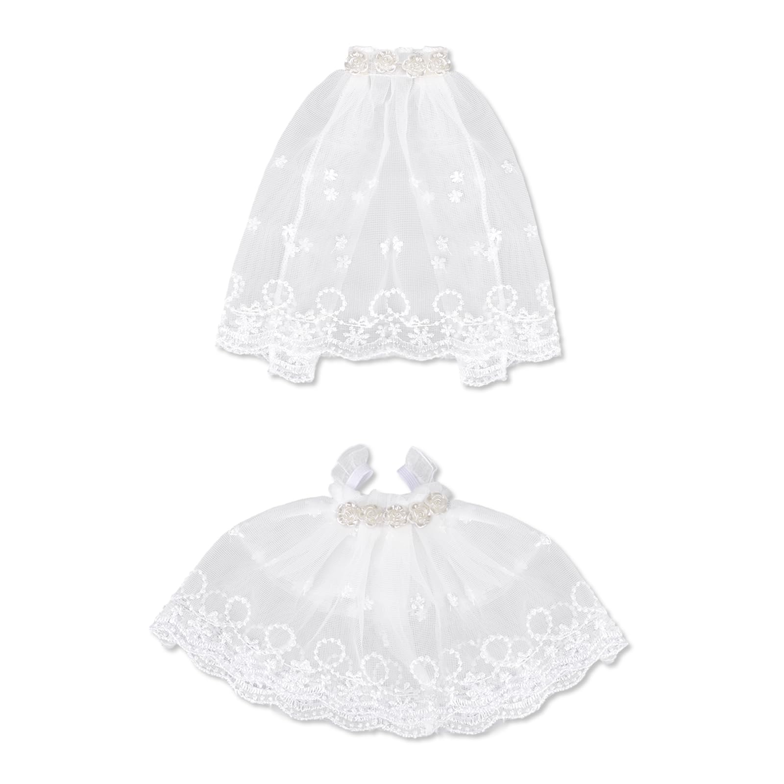 Goktvai 6.69 Inch Doll Wedding Dress Set, Fluffy Bridal Gown with Veil 2-Piece Doll Clothes Set for Display Decoration (White)