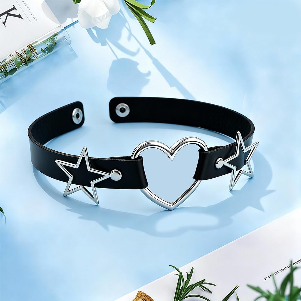 Black Cowhide Leather Choker for Women Jewelry Adjustable Gothic Style Plain Genuine Leather Collar Chain Punk Design Circle Short Necklace for Costume Jewelry Party Cosplay Gift